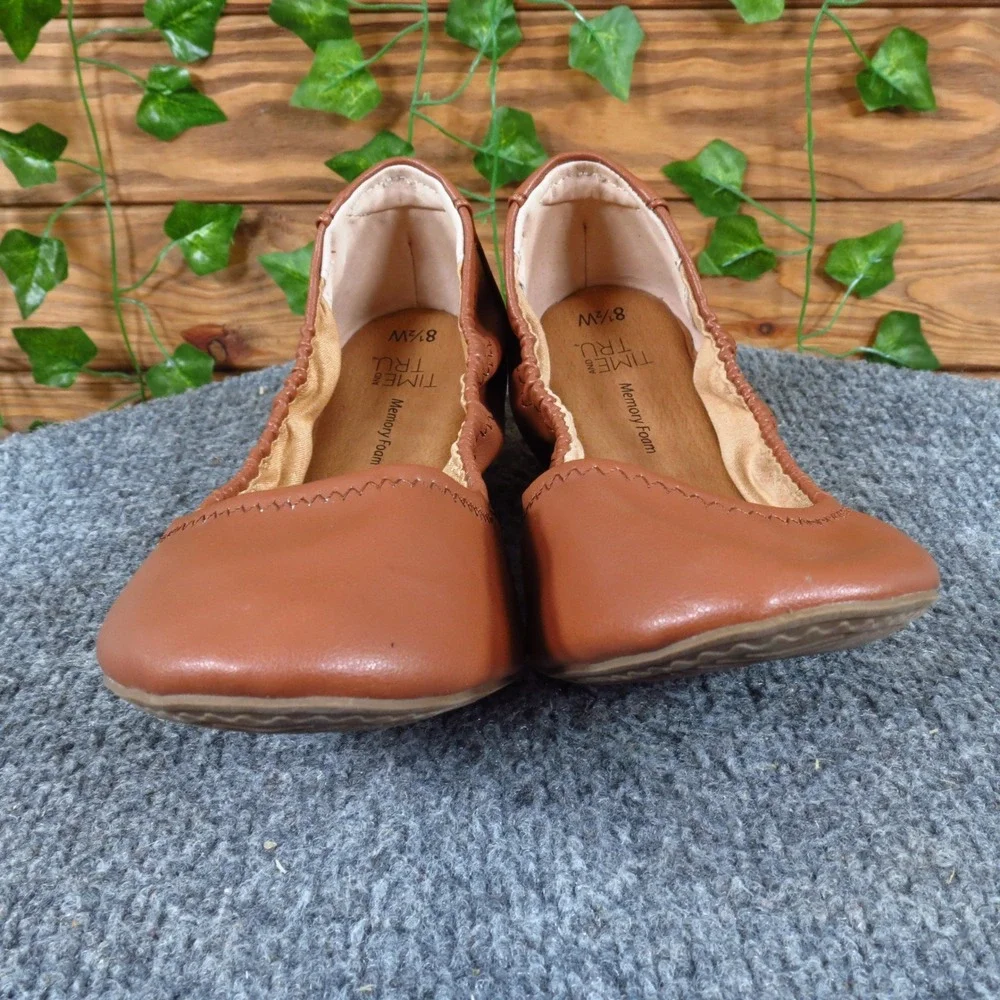 Time and Tru Memory Foam Women Ballet‎ Flat 8.5 Wide Daily Wear Cognac Brown